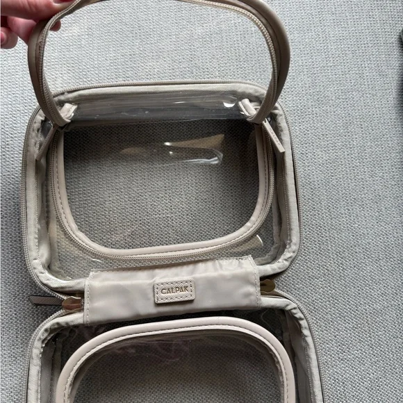 Calpak Beige Clear Cosmetic Case with Gold Hardware and Top Handle - Picture 10 of 13